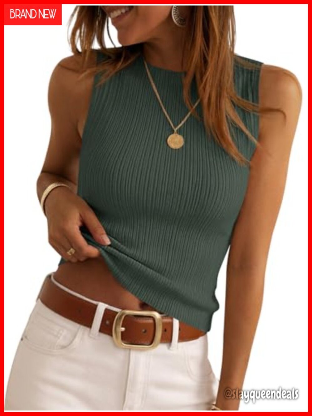 Saodimallsu Sleeveless Sweater Vest Ribbed Knit Slim Fitted Tank Top